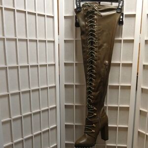 Olive Lace-Up Over-the-Knee Thigh High Boots